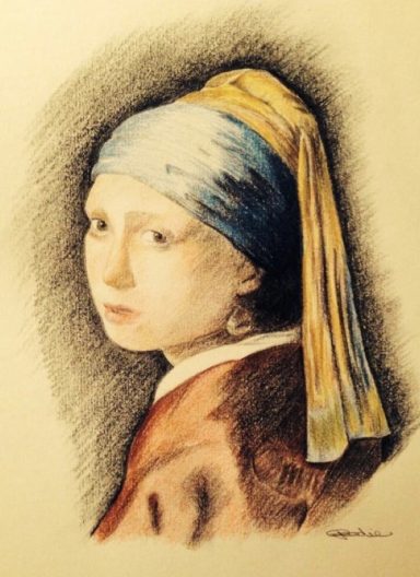 Johannes Vermeer Girl with a pearl earring watercolour